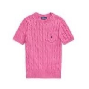 Girls MEDIUM Ralph Lauren sport pink cableknit short-sleeve sweater